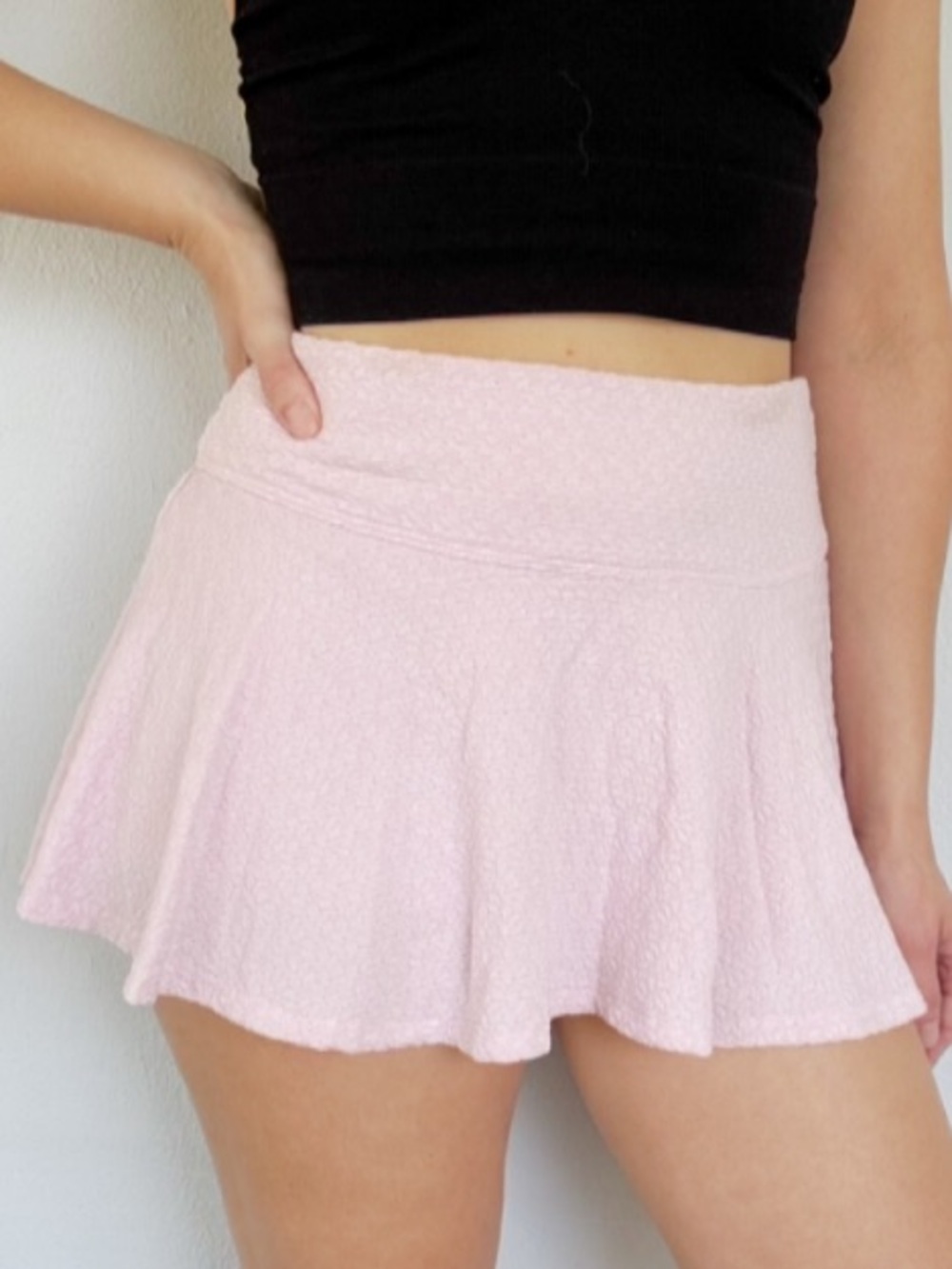As Revival blush pink high rise layered shorts mini skirt skort size small